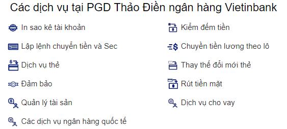 Các dịch vụ tại PGD Thảo Điền ngân hàng Vietinbank