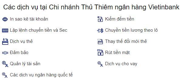 Các dịch vụ tại Chi nhánh Thủ Thiêm ngân hàng Vietinbank